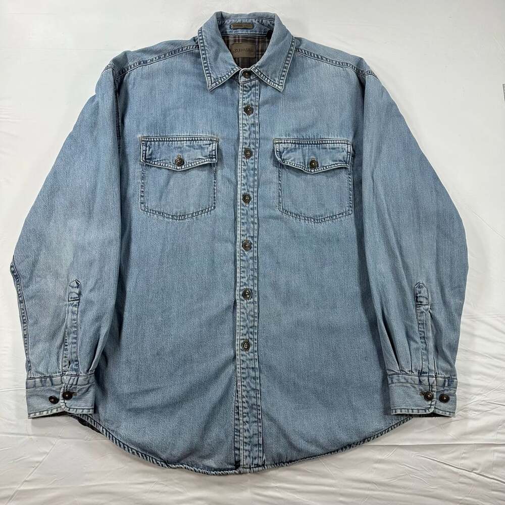 Vintage St. Johns Bay Denim Flannel Lined Long Sleeve Button Up Mens Medium